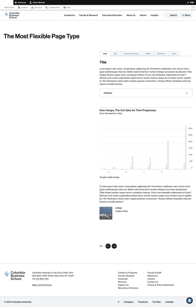Lorem ipsum badly laid out finished page with all the different Students & Alumni content types